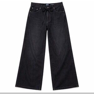 Scoop Women's Wide Leg Jeans Low Slung Tie Waist Baggy Denim 33x31 (Size 10)